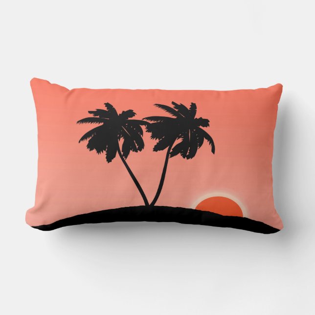 Coussin Rectangle Silhouette Palmier Contre Lumbar Orange Coucher Du (Recto)