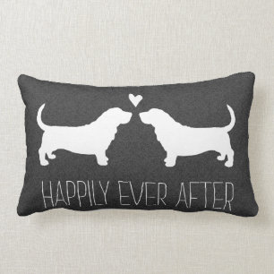 Coussin Rectangle Silhouettes de Basset Hound avec cœur et texte