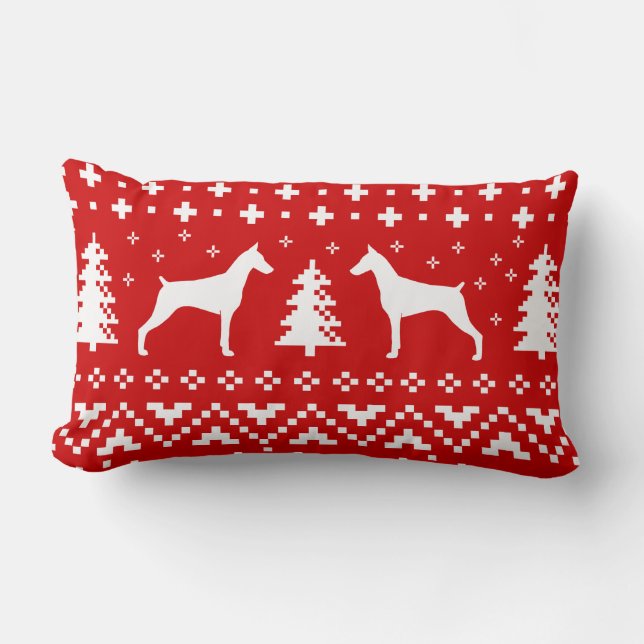 Coussin Rectangle Silhouettes de Doberman Pinscher Noël Fêtes (Recto)