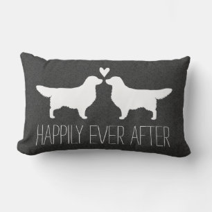 Coussin Rectangle Silhouettes de Golden Retriever avec cœur et texte