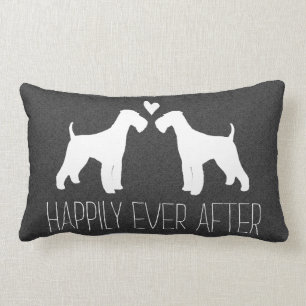 Coussin Rectangle Silhouettes de Terrier Airedale avec cœur et texte