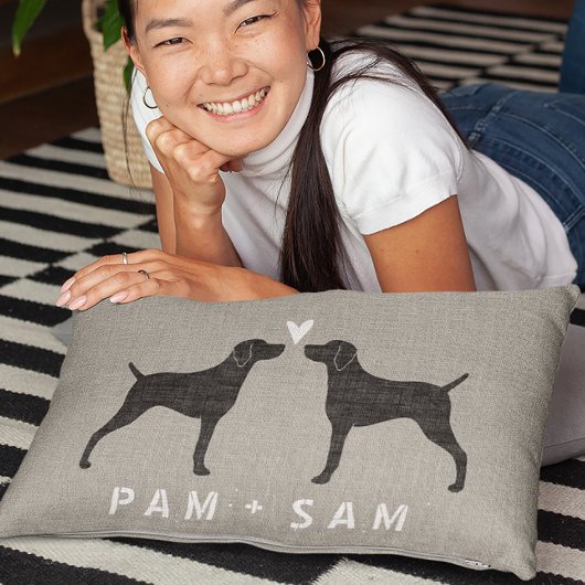 Coussin Rectangle Silhouettes de Weimaraner Amour - Personnaliser