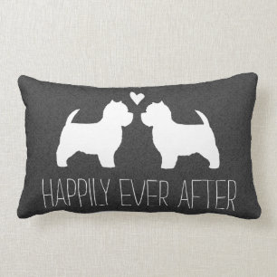Coussin Rectangle Silhouettes de Westies avec cœur et texte