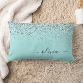 Coussin Rectangle Silver Aqua Turquoise Blue Girl Parties scintillan (Couverture)
