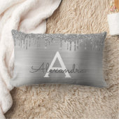 Coussin Rectangle Silver Glitter Brushed metal Monogram (Couverture)