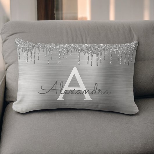 Coussin Rectangle Silver Glitter Brushed metal Monogram
