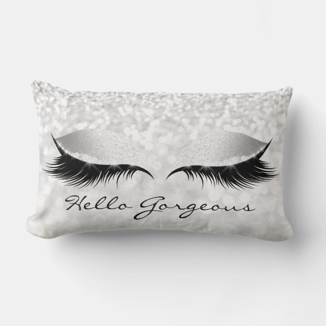 Coussin Rectangle Silver gris Lashes de maquillage gris Hello Gorgey (Recto)
