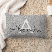 Coussin Rectangle Silver Sparkle Glitter Monogram Name & Initial (Couverture)