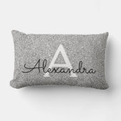Coussin Rectangle Silver Sparkle Glitter Monogram Name & Initial (Recto)