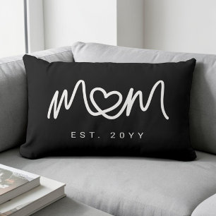 Coussin Rectangle Simple Écriture Blanche Cœur Unique Maman Établie