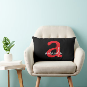 COUSSIN RECTANGLE SIMPLE ÉLÉGANT MODERNE NOM PERSONNALISÉ NOIR