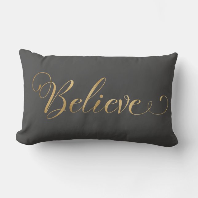 Coussin Rectangle Simple élégant Noël Croire Gold Grey (Recto)