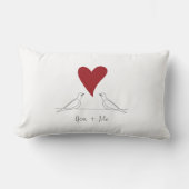 Coussin Rectangle Simple Moderne Cœur Rouge Oiseaux en Amour Blanc (Recto)