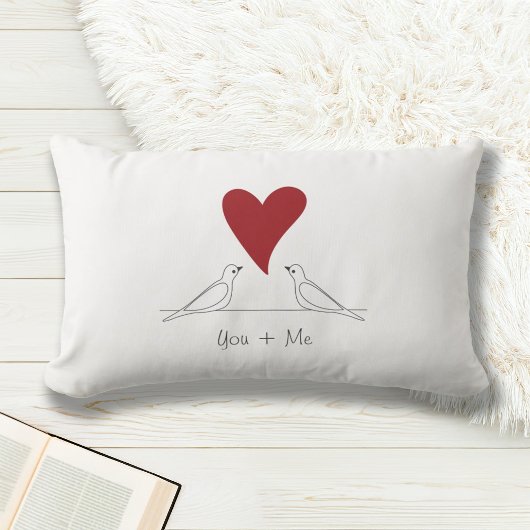 Coussin Rectangle Simple Moderne Cœur Rouge Oiseaux en Amour Blanc