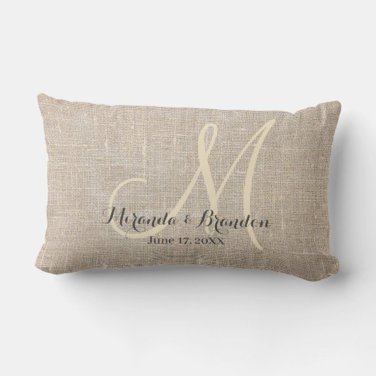 Coussin Rectangle Simple Russe Burlap Mariage Monogramme (Verso)