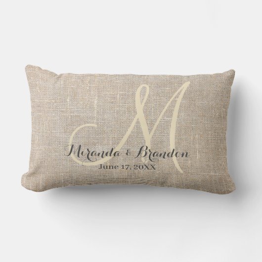 Coussin Rectangle Simple Russe Burlap Mariage Monogramme (Recto)