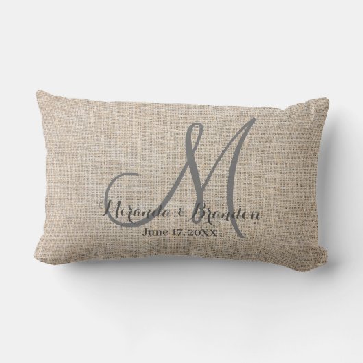 Coussin Rectangle Simple Russe Burlap Mariage Monogramme (Verso)