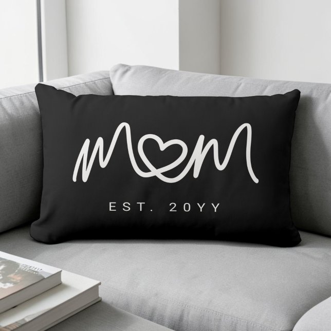 Coussin Rectangle Simple White Script Unique Heart Mom Established (Simple White Script Unique Heart Mom Established Lumbar Pillow)