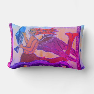 Coussin Rectangle Sirène avec poisson en rose et vert