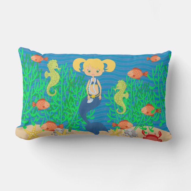 Coussin Rectangle Sirène blonde sous la mer (Recto)