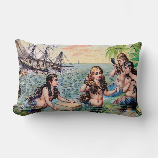 Coussin Rectangle sirènes vintages dans l'océan (Recto)