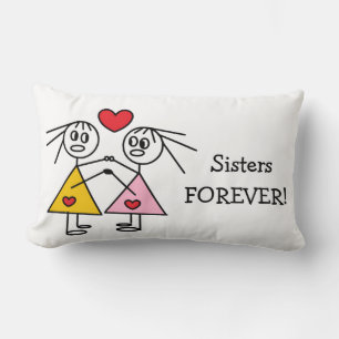 Coussin Rectangle Sisters for FOREVER Cute Girl Sticks Figures Desig