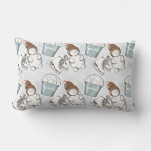 COUSSIN RECTANGLE SKATES DE GLACE HIVER CUTE SNOWMEN & SNOWBALLS