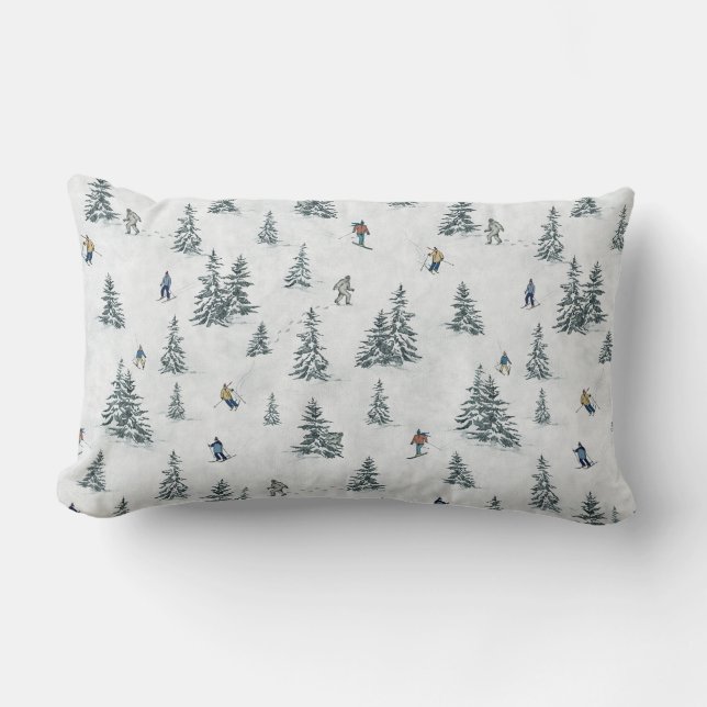 Coussin Rectangle Skieurs alpins et yétis cachés - Ski alpin (Recto)