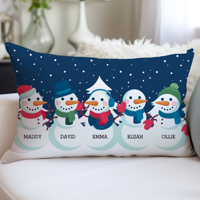 Coussin Rectangle Snowman Famille Noël Nom personnalisé Vacances (Créateur téléchargé)