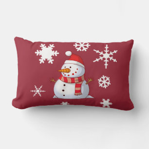 Coussin Rectangle Snowman Snowflakes rouge de Noël Jeu d'oreiller