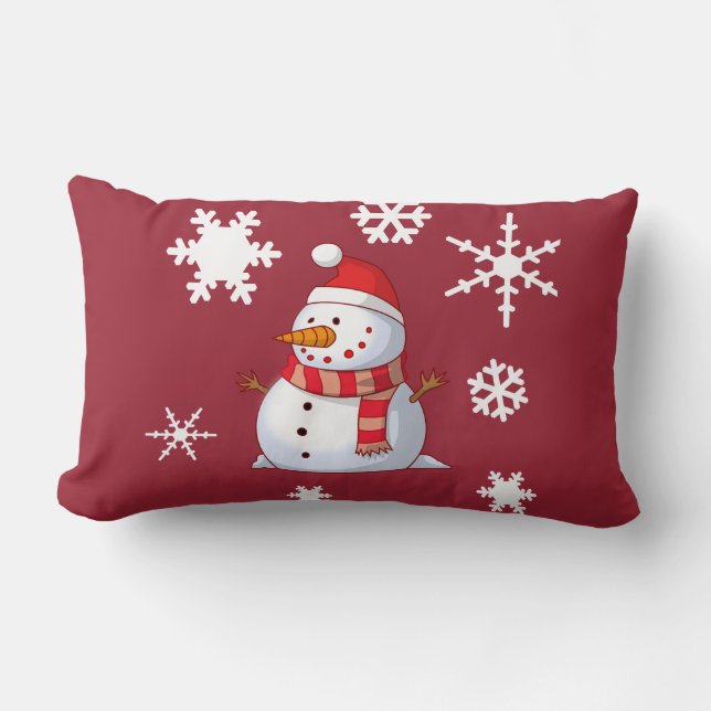 Coussin Rectangle Snowman Snowflakes rouge de Noël Jeu d'oreiller (Recto)