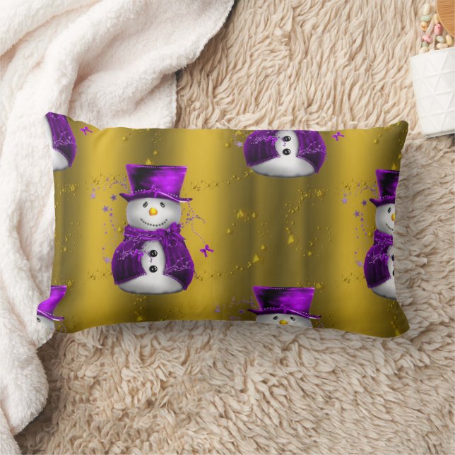 Coussin Rectangle Snowman violet à Noël d'or (Couverture)