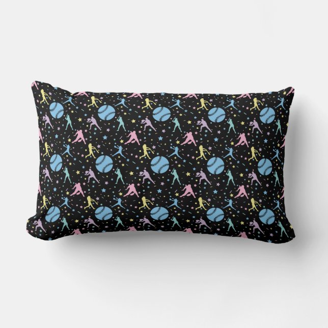 Coussin Rectangle Softball Féminin - Joueuses avec Étoiles (Recto)
