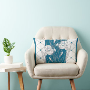 Coussin Rectangle Sommeil Facile Iris Turquoise gris blanc