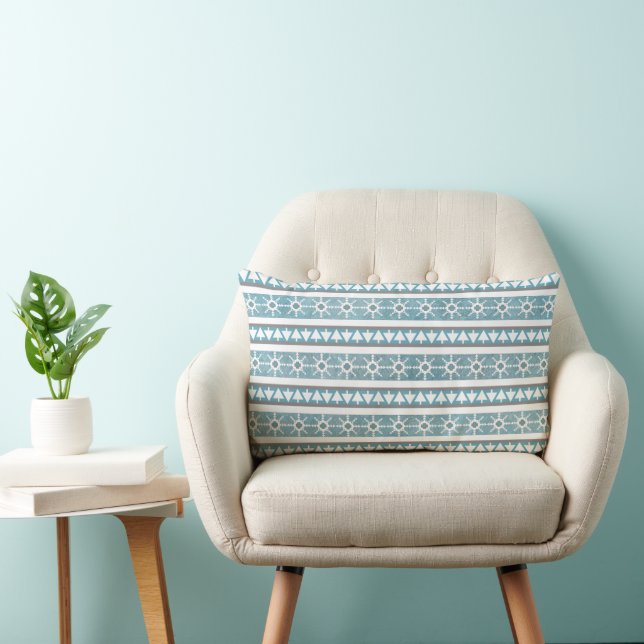 Coussin Rectangle Southwest Winter Snowflakes & Pine Trees Bleu (Chaise)