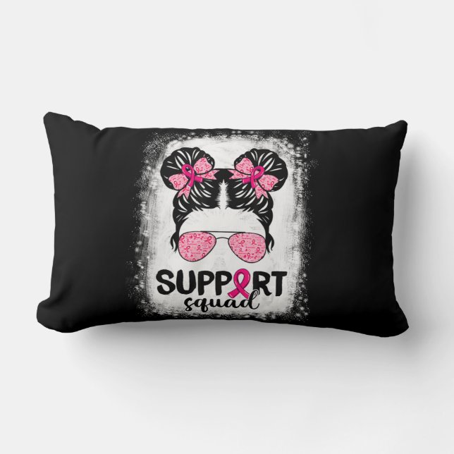 Coussin Rectangle Soutien Squad Messy Bun Pink Warrior Cancer du sei (Recto)