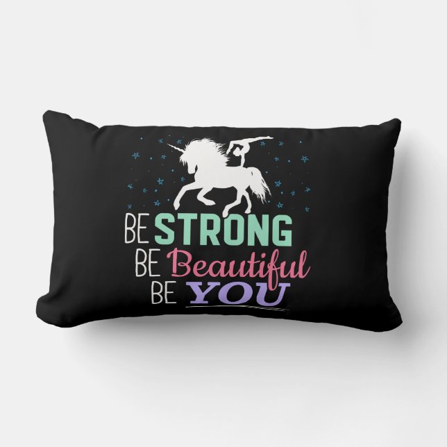 Coussin Rectangle Soyez forte, belle, vous - Licorne de gymnastique (Recto)