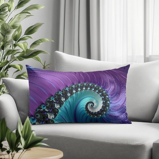 Coussin Rectangle Spirale fractale dégradé turquoise violet abstrait (Créateur téléchargé)