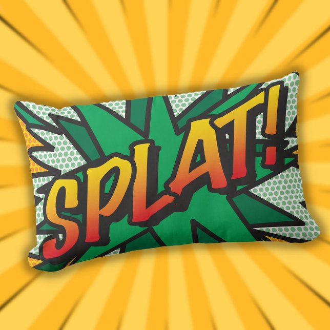 Coussin Rectangle SPLAT Amusant Art Pop Livre de Bande Dessinée Rétr (SPLAT Fun Retro Comic Book Pop Art Lumbar Pillow)