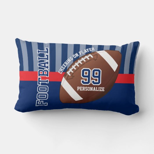 Coussin Rectangle Sport de football en bleu foncé et rouge (Verso)