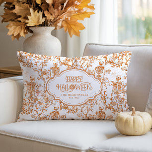 Coussin Rectangle Squelettes d'Halloween Motif Toile Orange Nom Anné