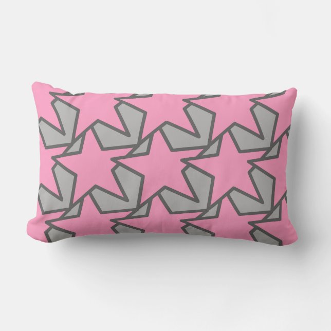 Coussin Rectangle Star moderne géométrique - gris et corail rose (Recto)