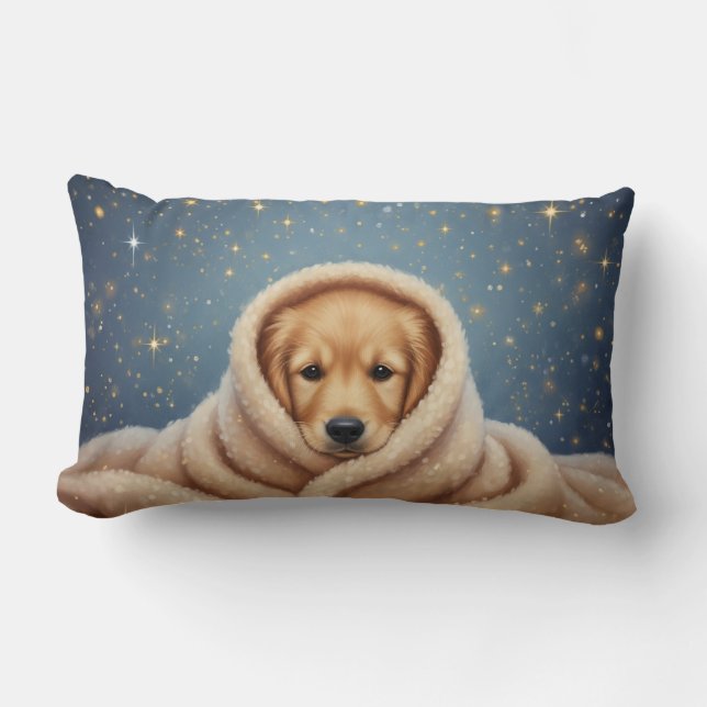 Coussin Rectangle  Starlight Snuggles: Black Lab Puppy in Blue Blank (Recto)