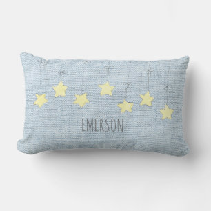 Coussin Rectangle Stars Nom du bébé Date de naissance Pastel Blue Nu