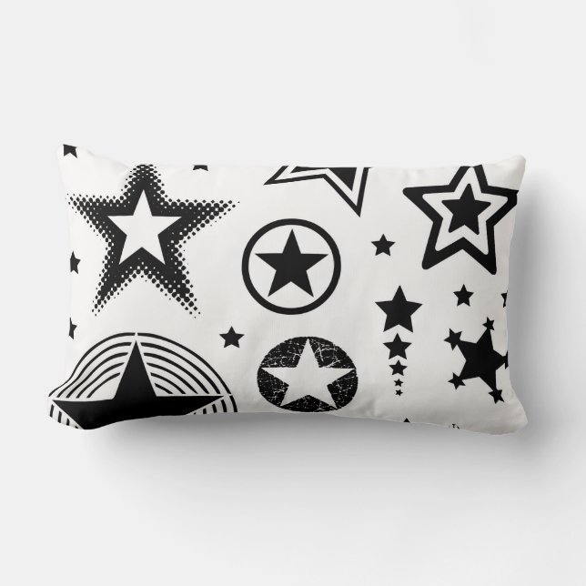 Coussin Rectangle Stars Tattoos noir + vos idées (Recto)