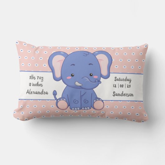 Coussin Rectangle Statistiques de bébé éléphant à pois gris rose  (Recto)