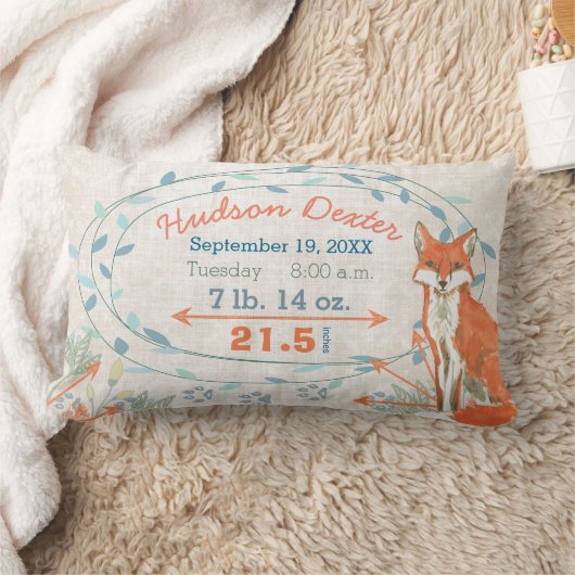 Coussin Rectangle Statistiques de naissance Baby Boy Forest Créature (Couverture)