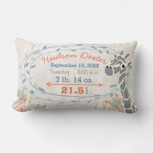 Coussin Rectangle Statistiques de naissance Baby Boy Jungle Créature (Recto)