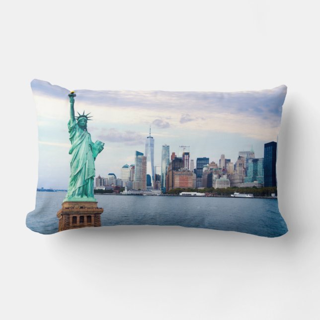 Coussin Rectangle Statue de la Liberté avec le World Trade Center (Recto)