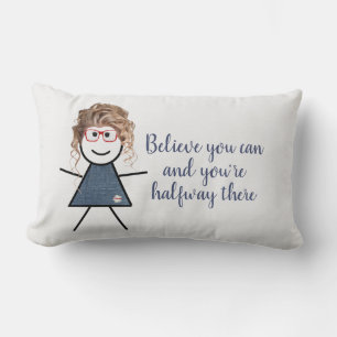 Coussin Rectangle Stick Girl en robe Denim avec citation